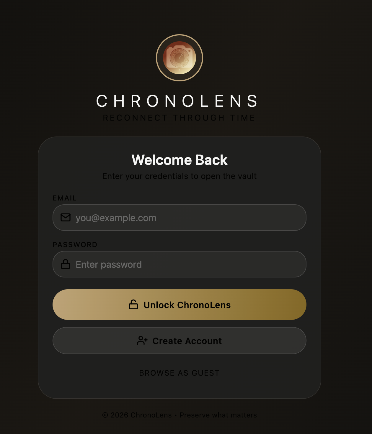 ChronoLens Login Screen