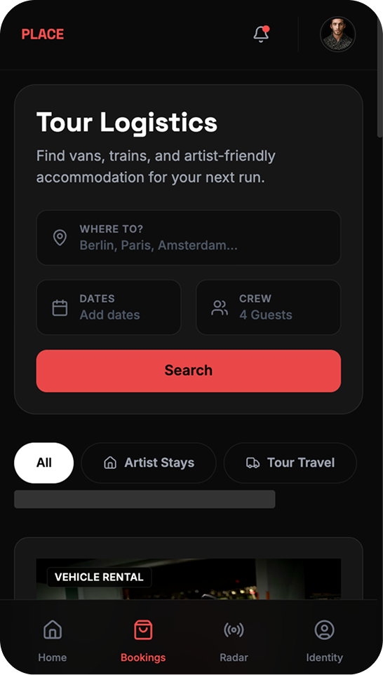 Booking home interface